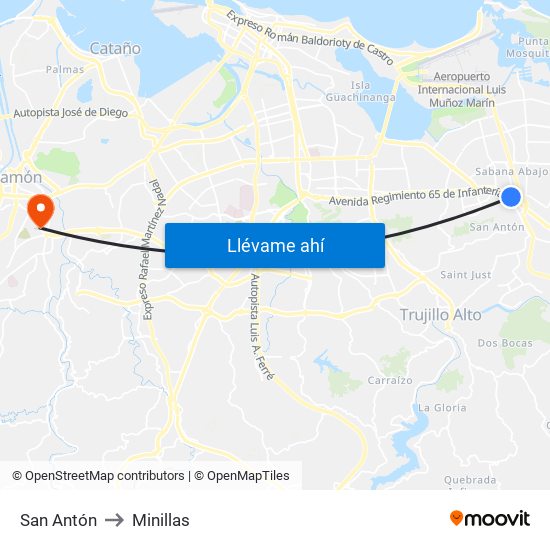 San Antón to Minillas map