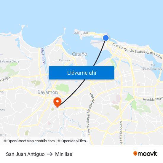 San Juan Antiguo to Minillas map