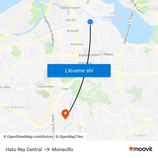 Hato Rey Central to Monacillo map