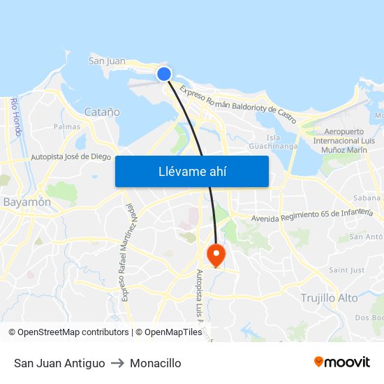 San Juan Antiguo to Monacillo map