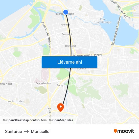 Santurce to Monacillo map