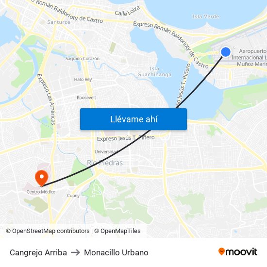 Cangrejo Arriba to Monacillo Urbano map