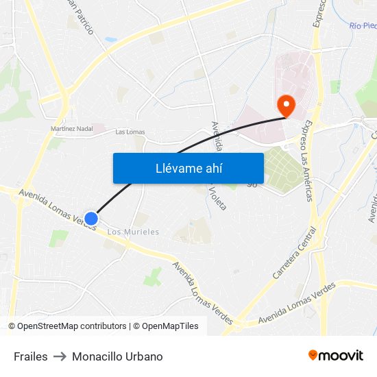 Frailes to Monacillo Urbano map