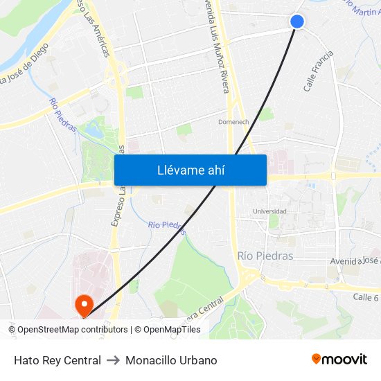 Hato Rey Central to Monacillo Urbano map