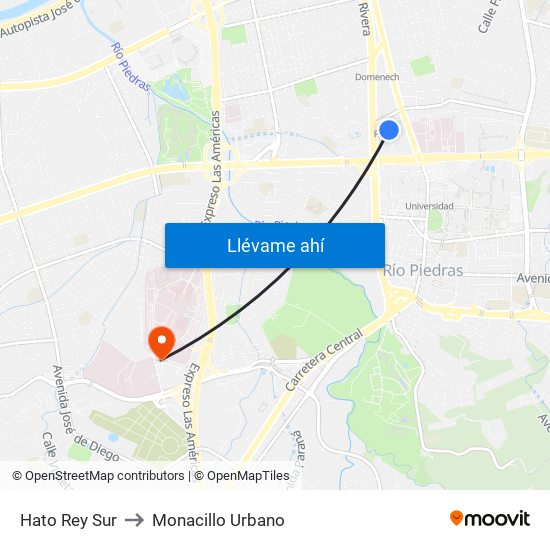 Hato Rey Sur to Monacillo Urbano map