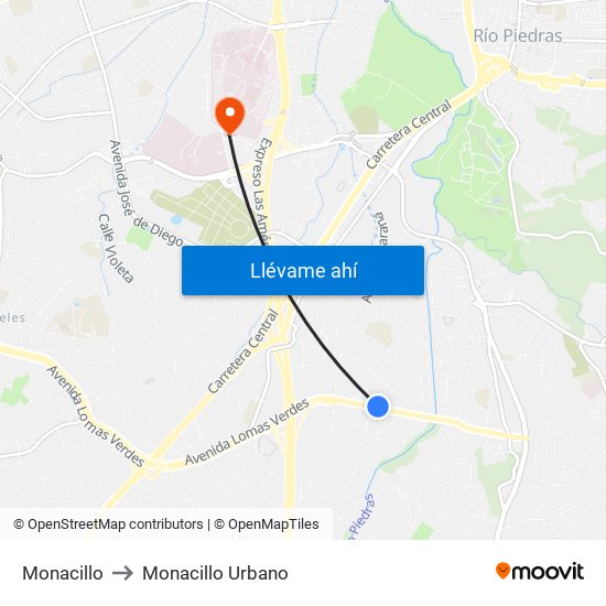 Monacillo to Monacillo Urbano map