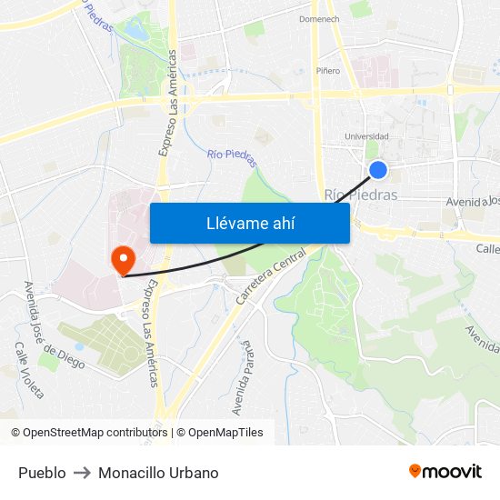 Pueblo to Monacillo Urbano map