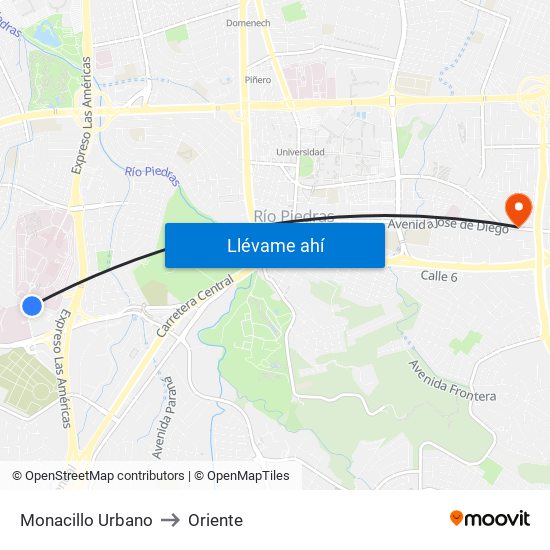 Monacillo Urbano to Oriente map