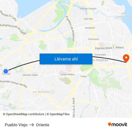 Pueblo Viejo to Oriente map