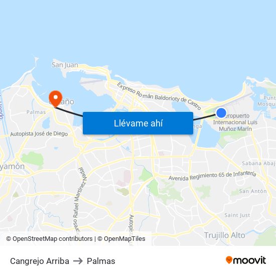 Cangrejo Arriba to Palmas map