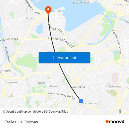 Frailes to Palmas map