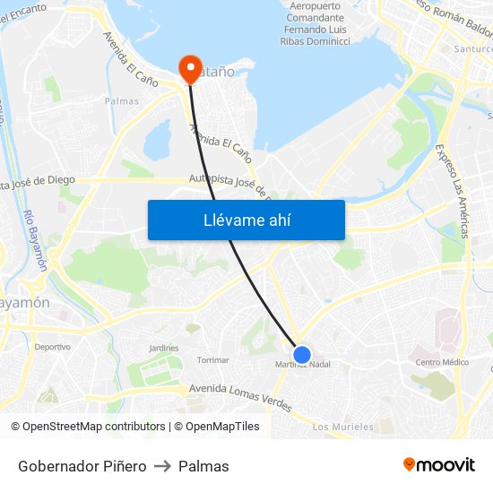 Gobernador Piñero to Palmas map