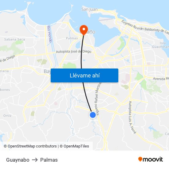 Guaynabo to Palmas map