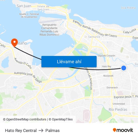 Hato Rey Central to Palmas map