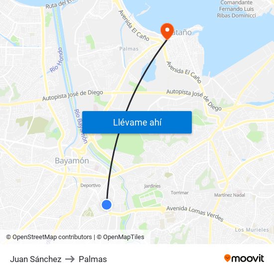 Juan Sánchez to Palmas map