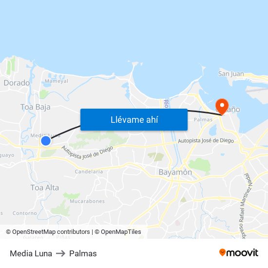 Media Luna to Palmas map