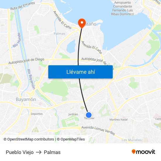 Pueblo Viejo to Palmas map
