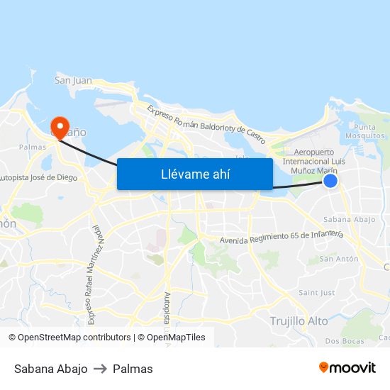 Sabana Abajo to Palmas map