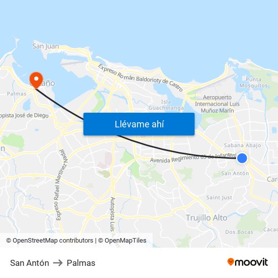San Antón to Palmas map