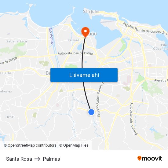 Santa Rosa to Palmas map