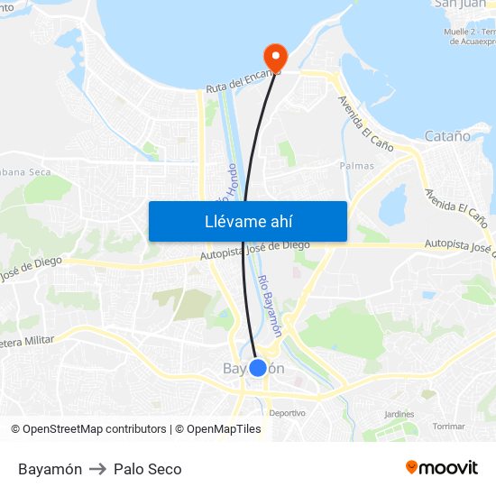 Bayamón to Palo Seco map