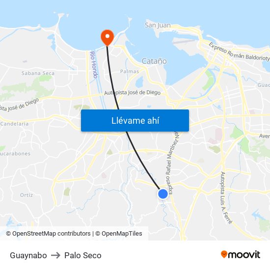 Guaynabo to Palo Seco map