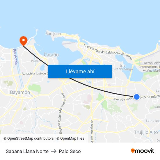 Sabana Llana Norte to Palo Seco map