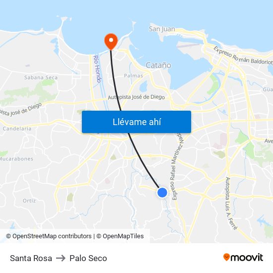 Santa Rosa to Palo Seco map