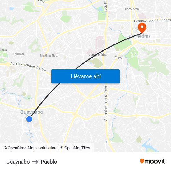 Guaynabo to Pueblo map