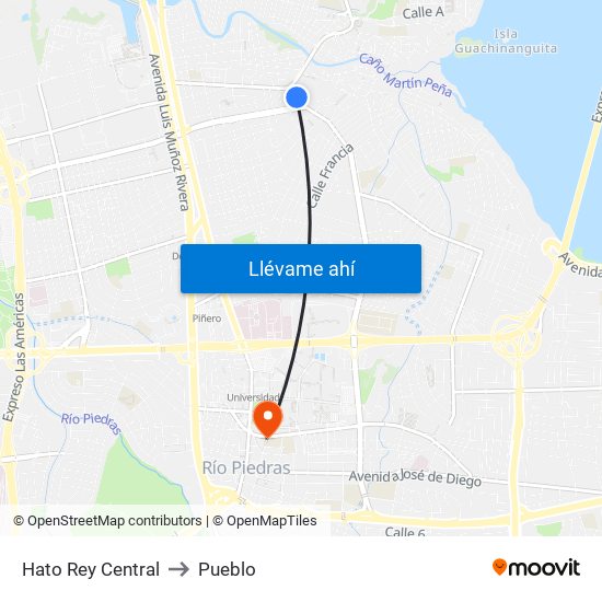 Hato Rey Central to Pueblo map