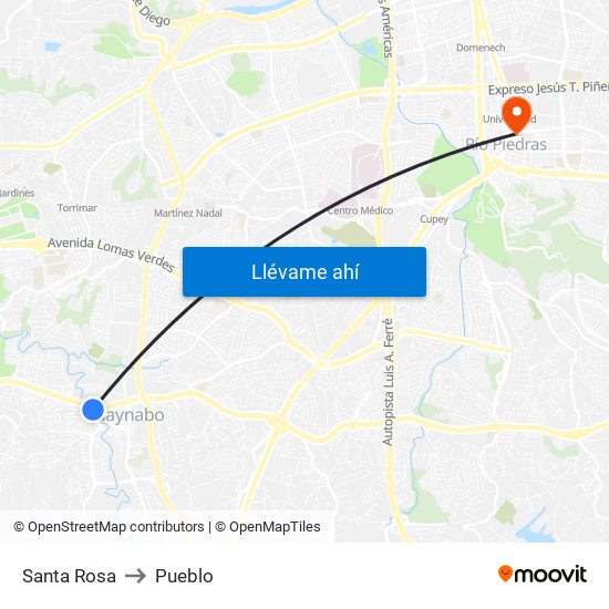 Santa Rosa to Pueblo map