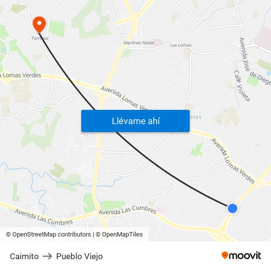 Caimito to Pueblo Viejo map