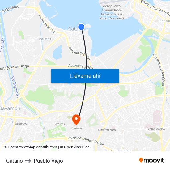 Cataño to Pueblo Viejo map