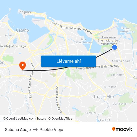 Sabana Abajo to Pueblo Viejo map