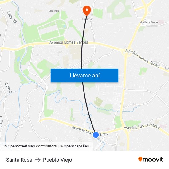 Santa Rosa to Pueblo Viejo map