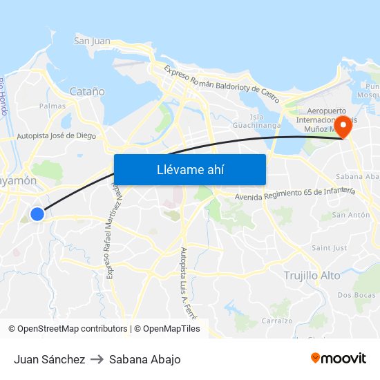 Juan Sánchez to Sabana Abajo map