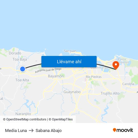 Media Luna to Sabana Abajo map