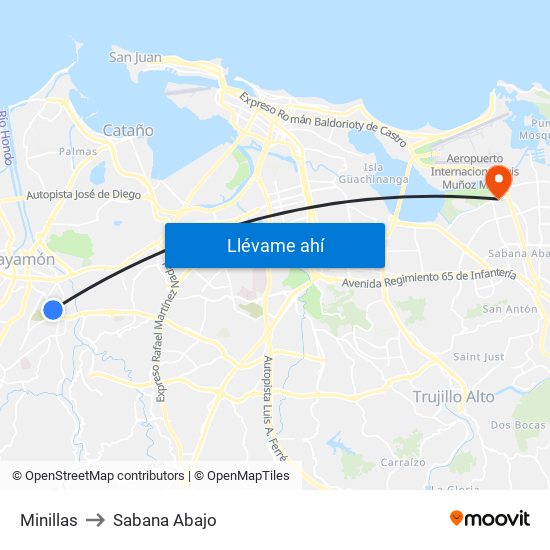 Minillas to Sabana Abajo map