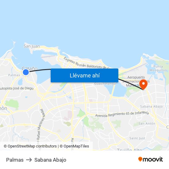 Palmas to Sabana Abajo map