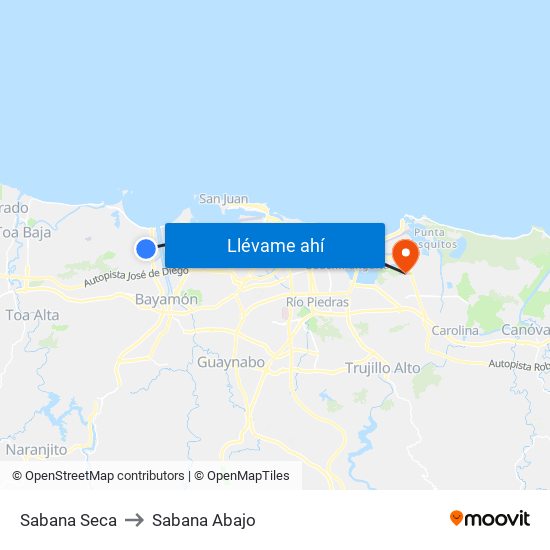 Sabana Seca to Sabana Abajo map