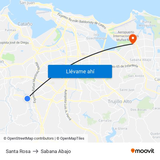 Santa Rosa to Sabana Abajo map