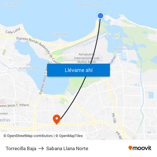 Torrecilla Baja to Sabana Llana Norte map