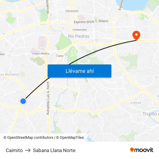 Caimito to Sabana Llana Norte map
