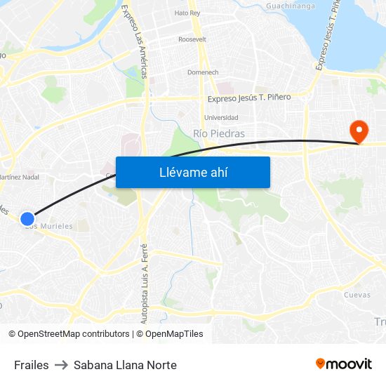 Frailes to Sabana Llana Norte map