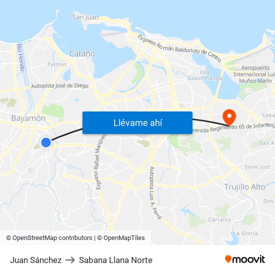 Juan Sánchez to Sabana Llana Norte map