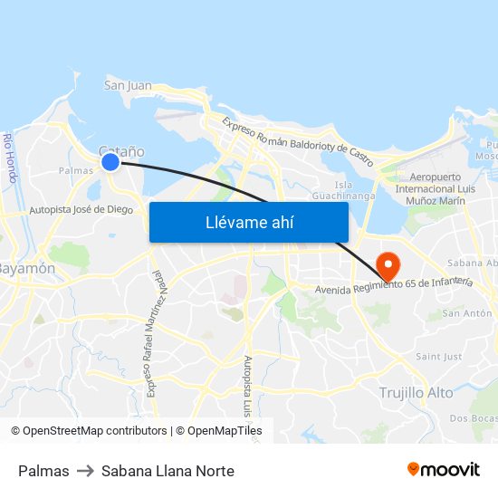 Palmas to Sabana Llana Norte map