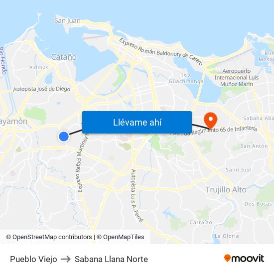 Pueblo Viejo to Sabana Llana Norte map