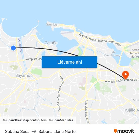 Sabana Seca to Sabana Llana Norte map