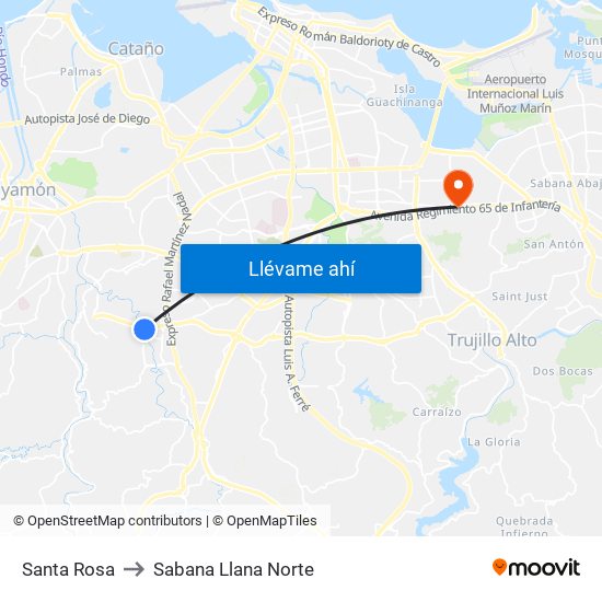 Santa Rosa to Sabana Llana Norte map