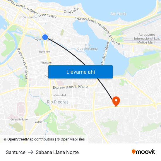 Santurce to Sabana Llana Norte map